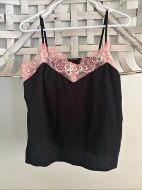 Sisley Black Camisole with Pink Lace Trim